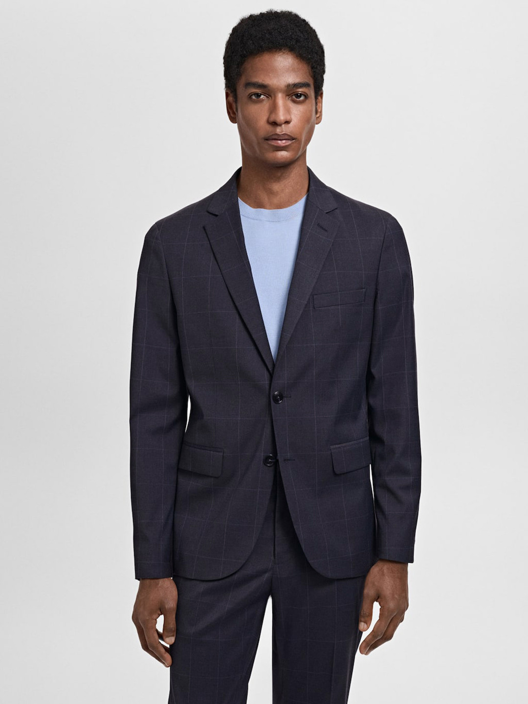 MANGO MAN Window PANE Checked Notched Lapel Collar Single-Breasted Blazers