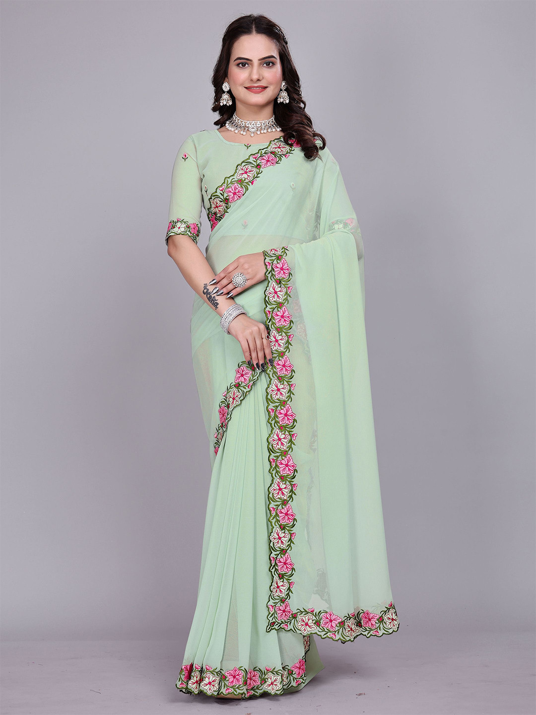 Sadika Solid Kovai Saree with Blouse Piece