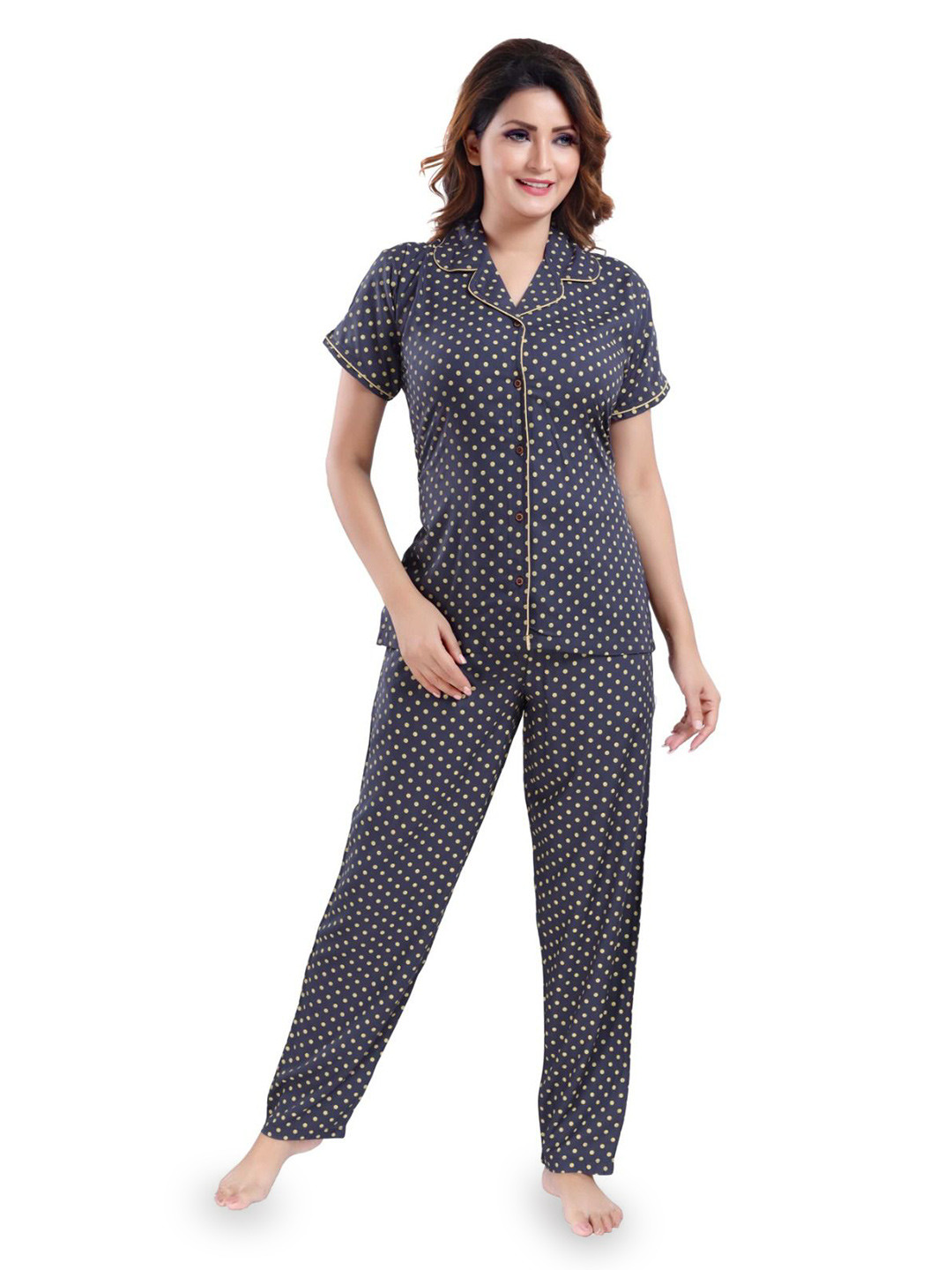 Soulemo Women Printed Shirt & Pyjamas Night Suit