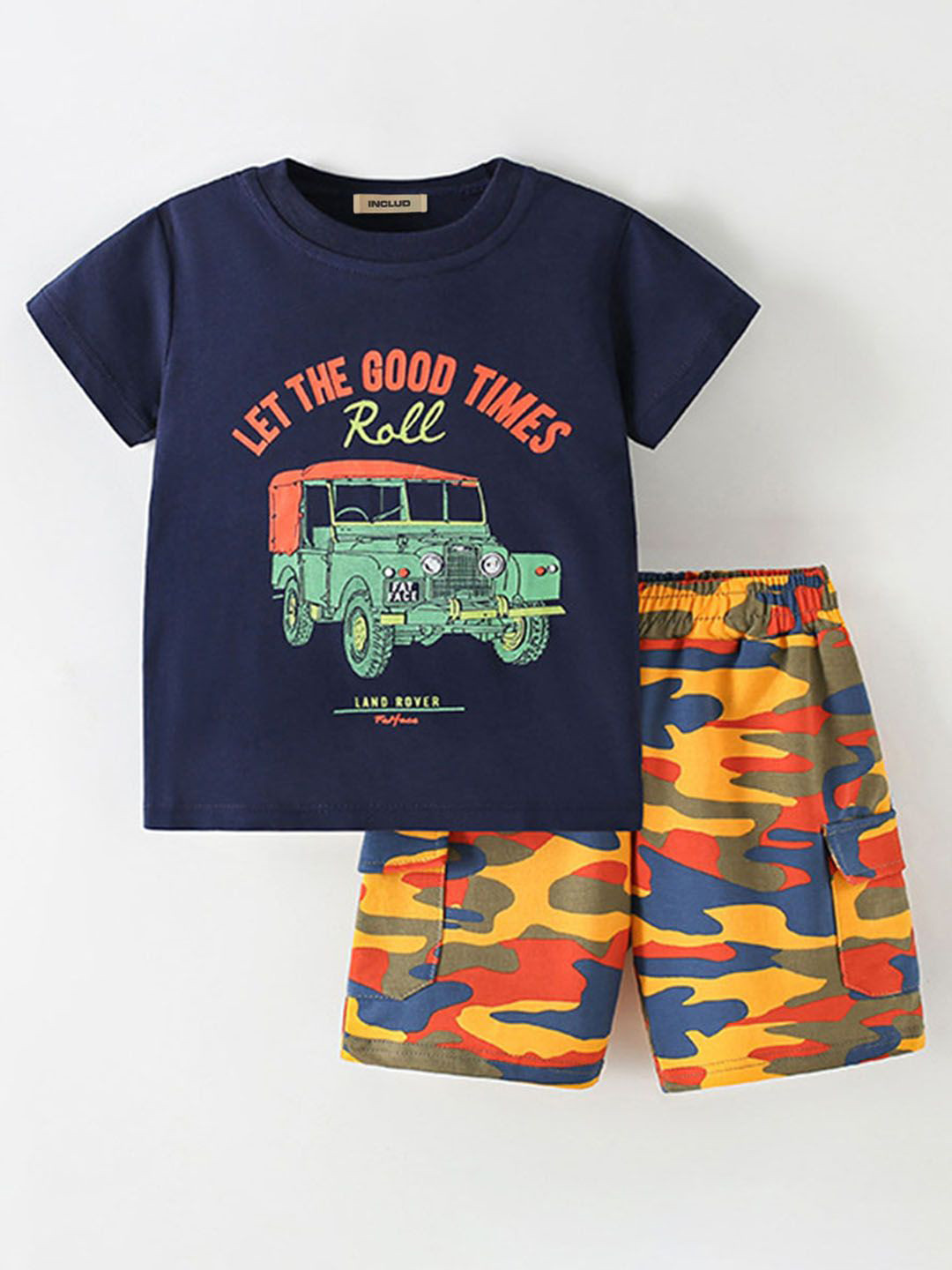 INCLUD Boys Car Graphic Printed T-shirt with Shorts