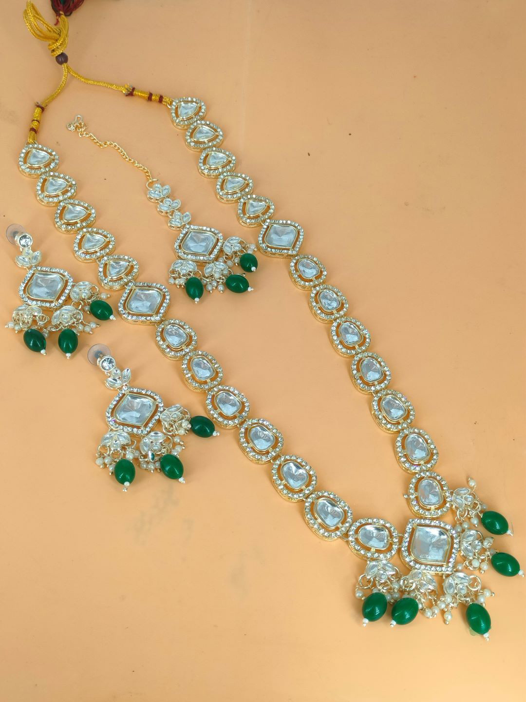 HS FATIO Gold-Plated Stone-Studded & Beaded Jewellery Set