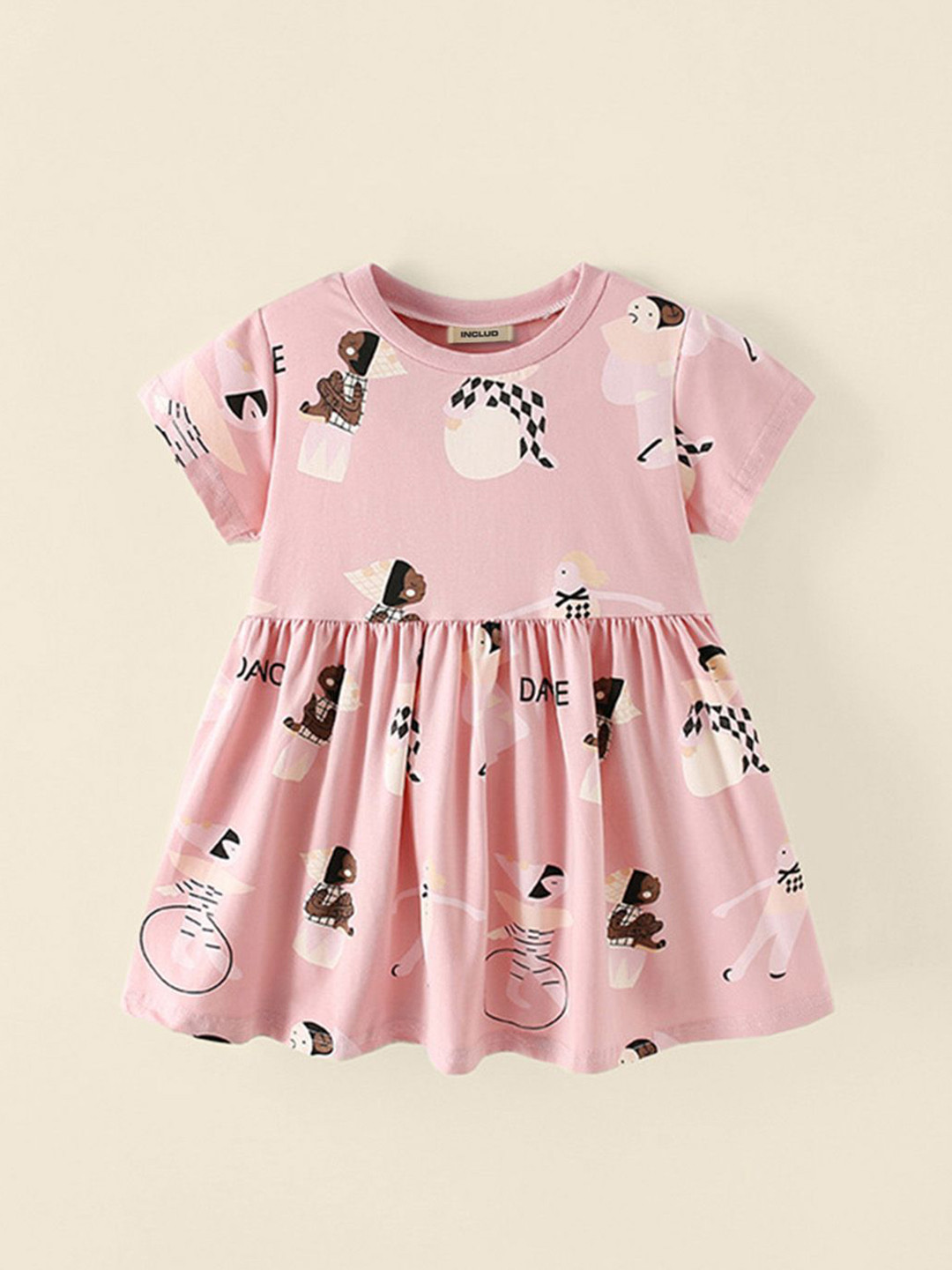 INCLUD Girls Cartoon Characters Printed Fit & Flare Above Knee Dress