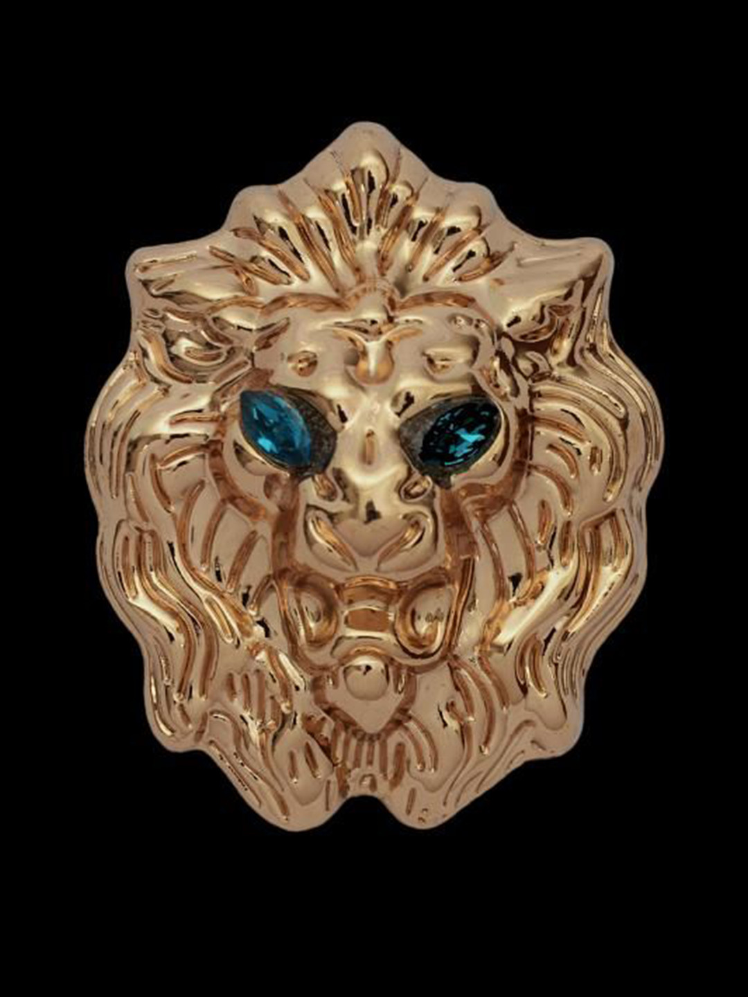 Curren Men Rose Plated Artificial Stones Studded Regal Gothic Lion Head Crystal Eye Brooch