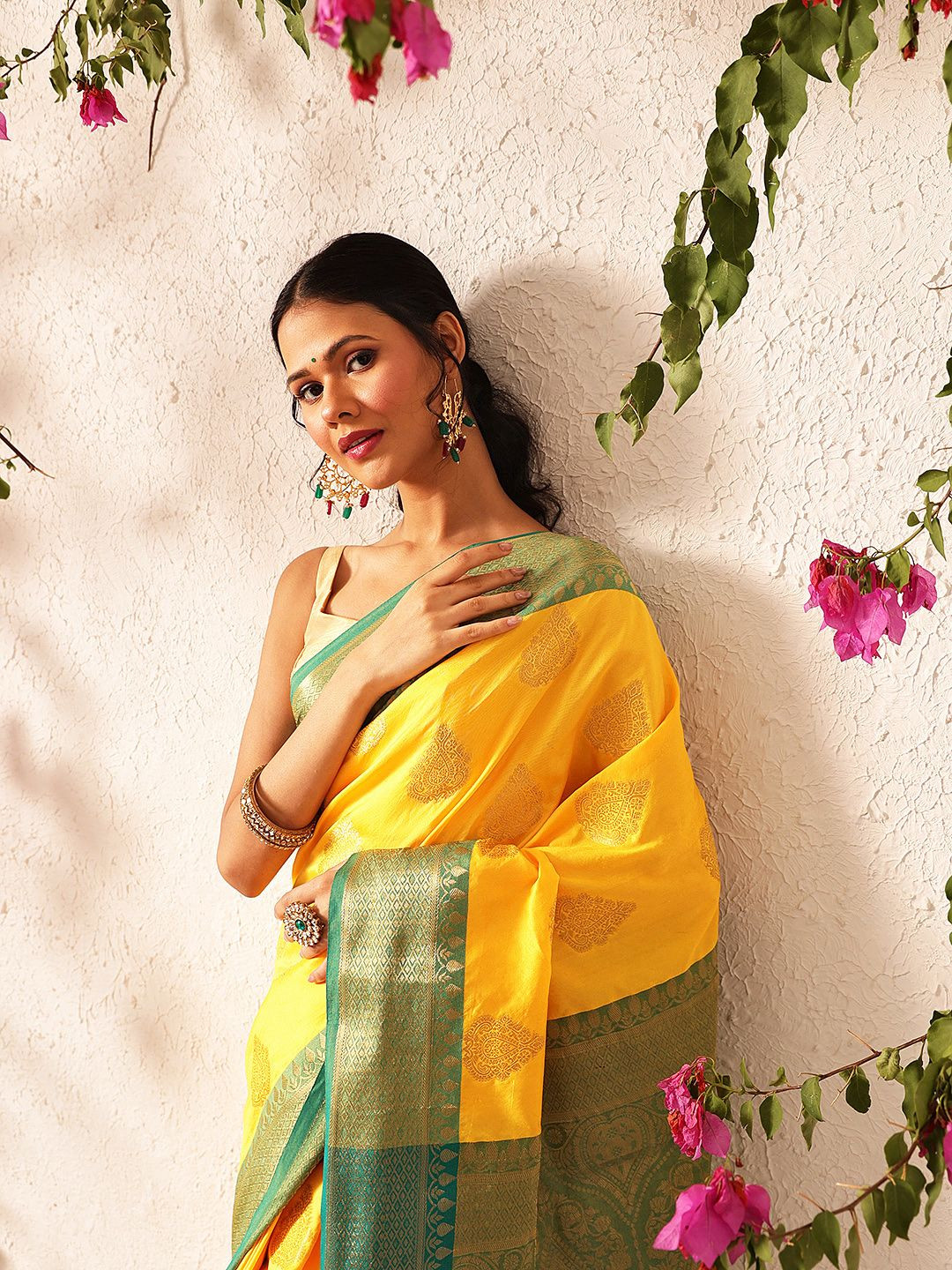 Silk Land  Banarasi Soft Silk Butti Design Saree with Contrast Border and Pallu