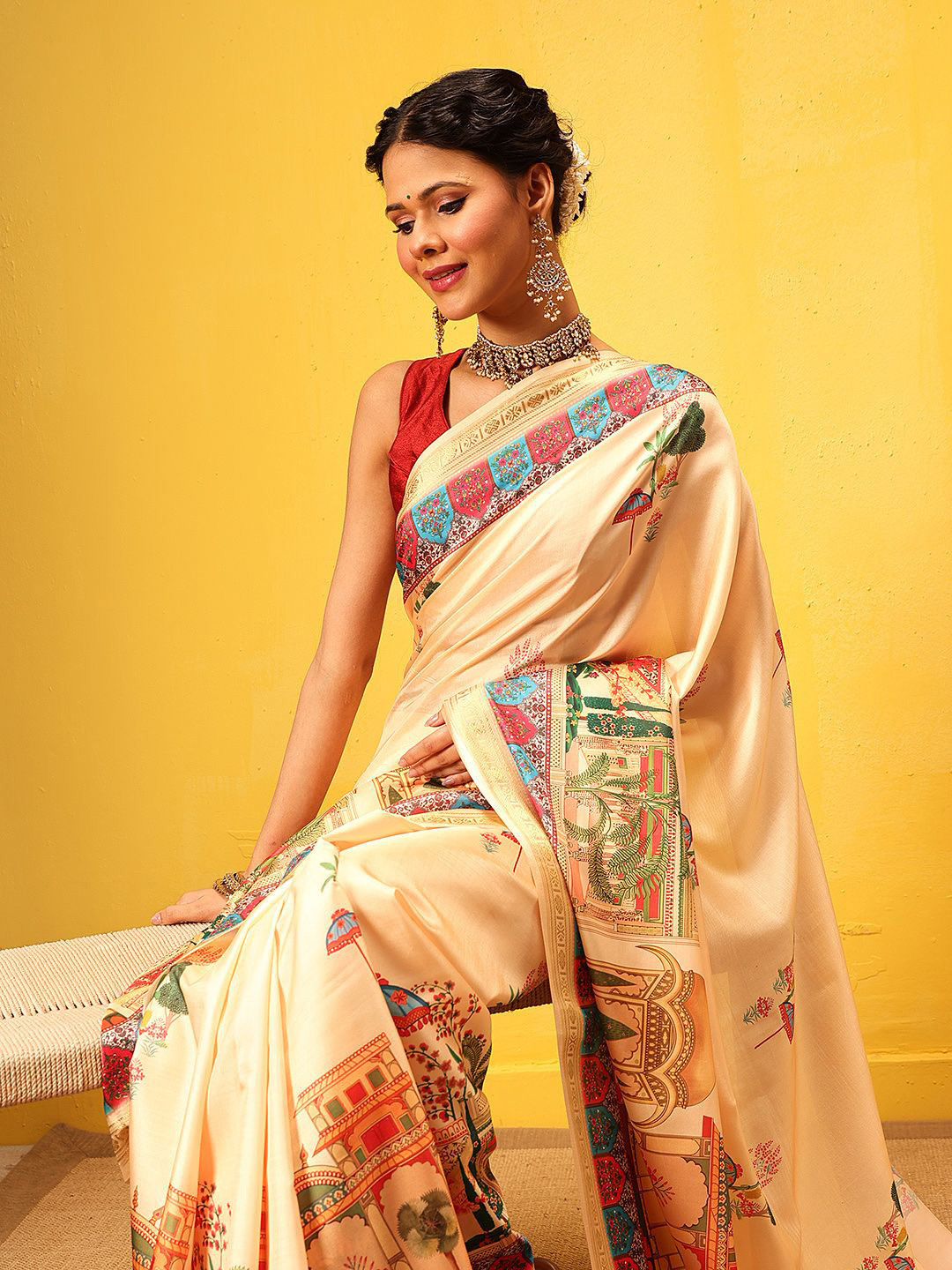 Silk Land Royal Rajwadi Digital Print Saree with Traditional Maharani Look