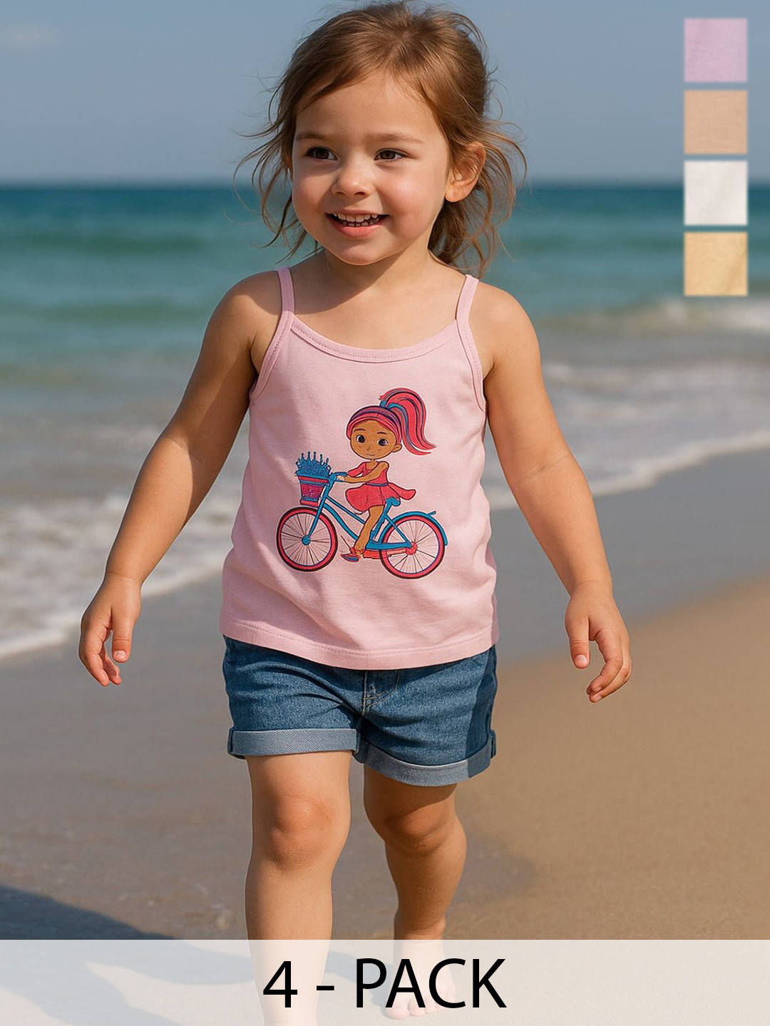 CORTICA Girls Pack Of 4 Cotton Printed Camisole