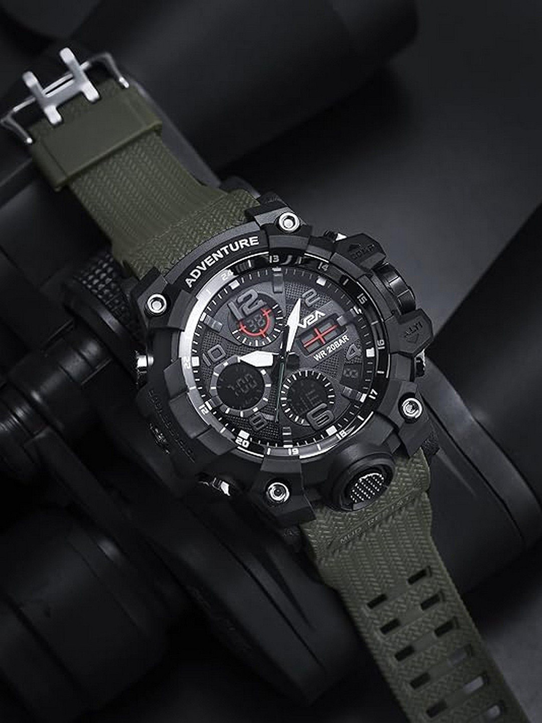 V2A Men Dial & Textured Straps Analogue and Digital Watch V2A-CS-1518-Green-01