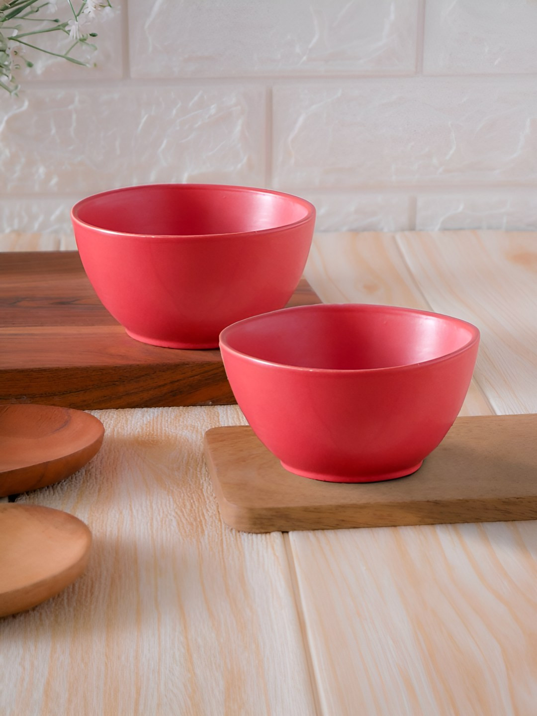 Femora Pink 2 Pieces Ceramic Dishwasher And Microwave Safe Serving Bowl 600ml
