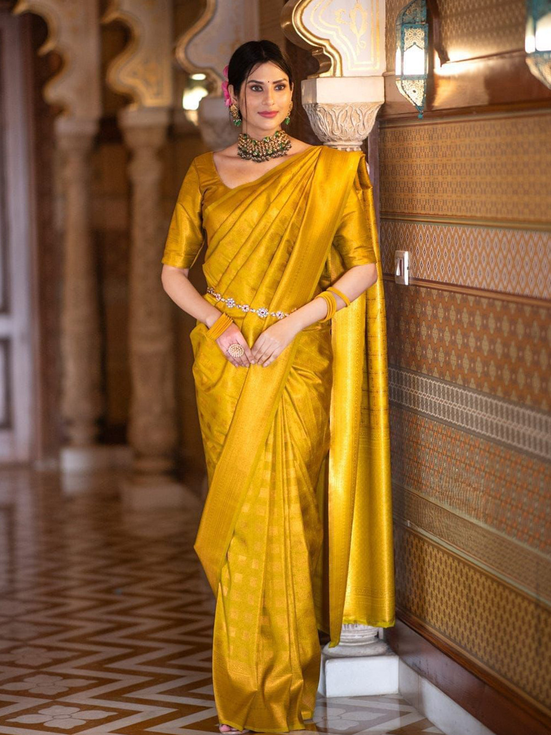 HERE&NOW Yellow Kanjeevaram Sarees
