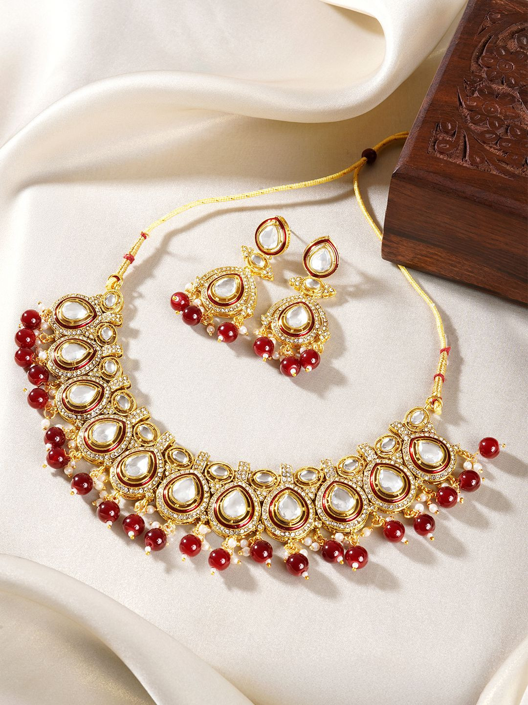 TEEJH Vismaya Gold-Plated Stone-Studded & Beaded Jewellery Set