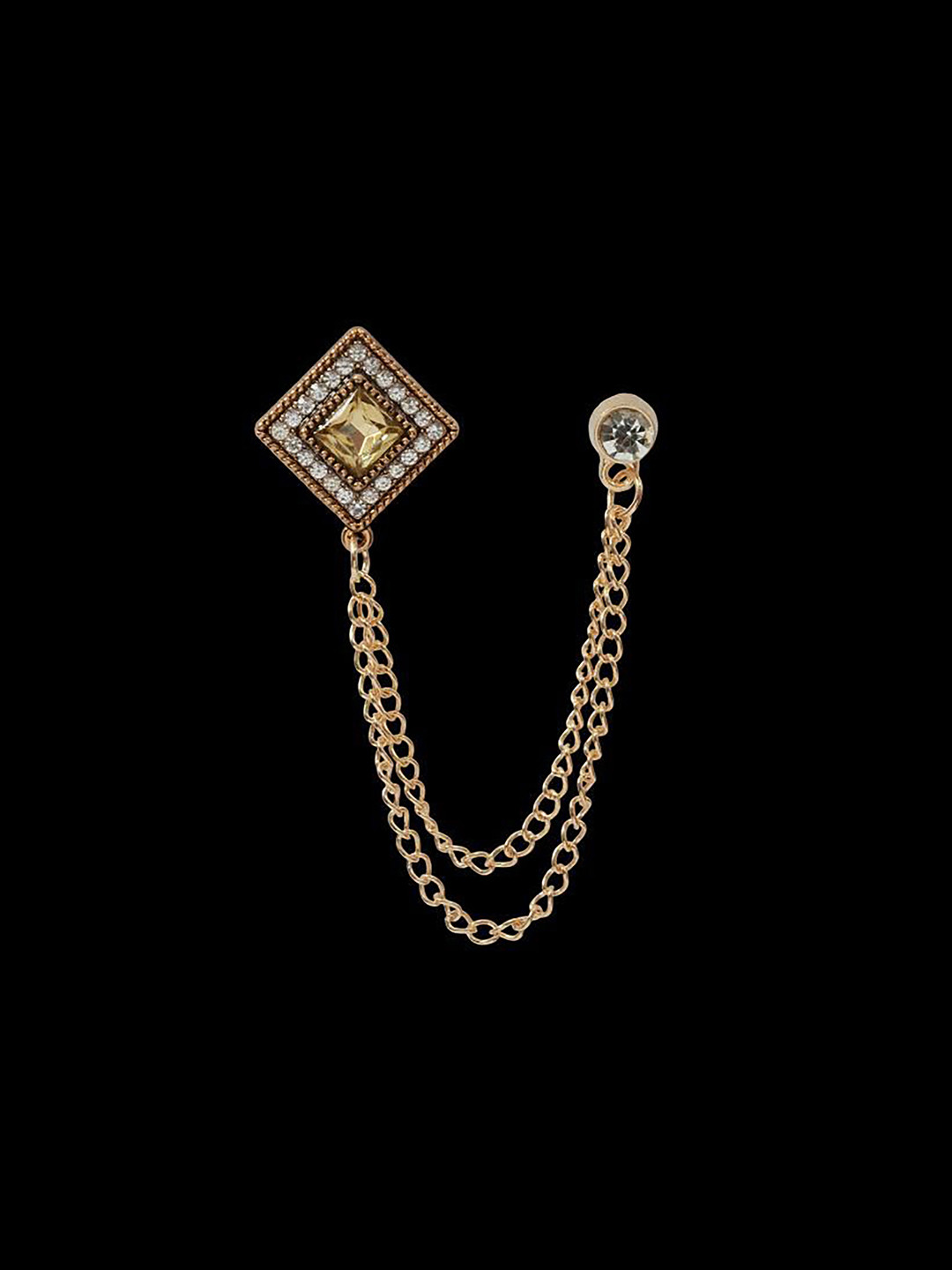 Curren Men Rose Gold Plated Artificial Stones Studded Lapel Pin Brooch