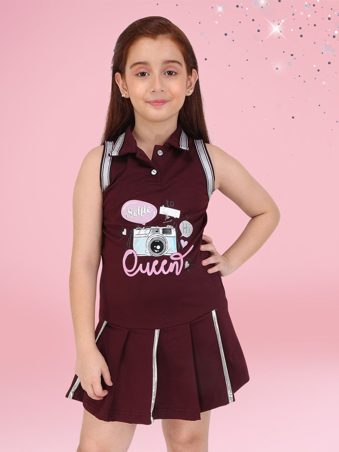 CUTECUMBER Girls Shirt Collar Satin Drop-Waist Dress