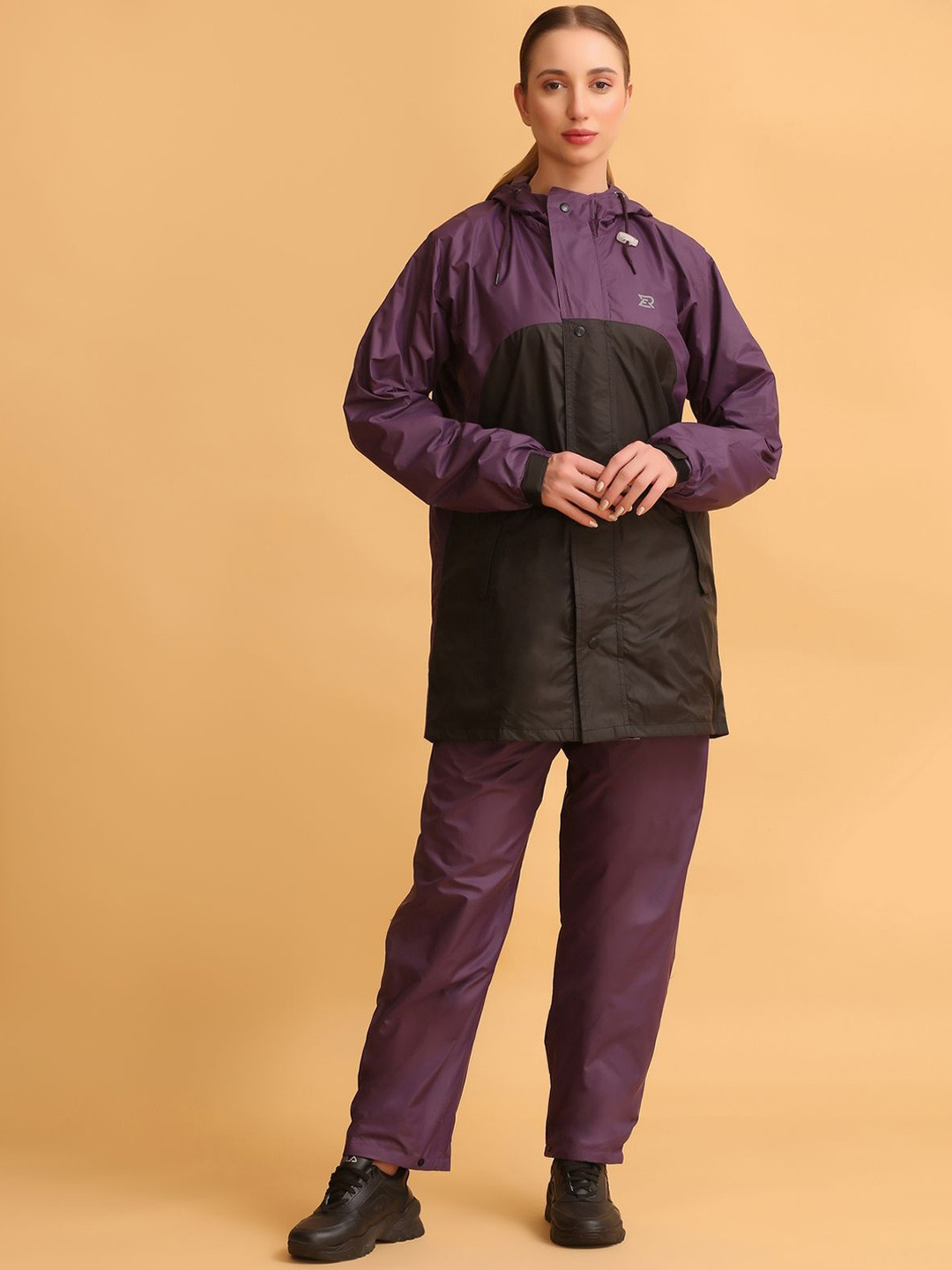Super Colourblocked Hooded Reversible Rain Suit With Carrying Pouch