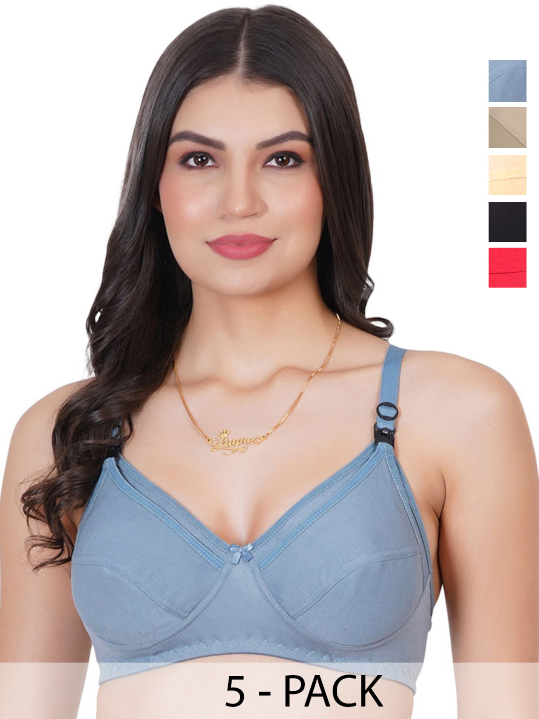 Liigne Women Pack Of 5 Maternity Non Padded Made of Cotton Full Coverage Non Wired Bra