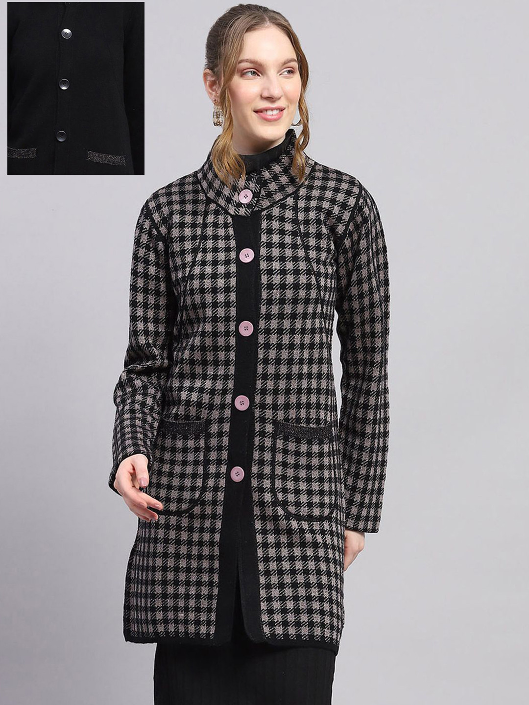 Monte Carlo Women Checked Single-Breasted Knitted Overcoat
