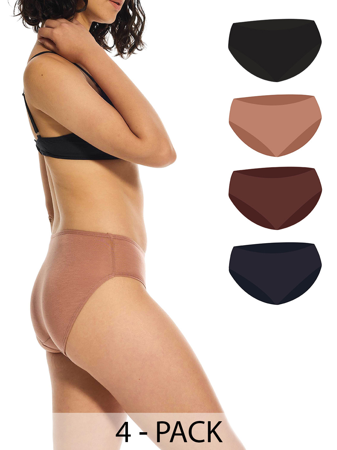 Butt-Chique Pack Of 4 Full Back Coverage Mid-Rise Hipster Briefs TENCEL-HIPSTER-4-PACK-S