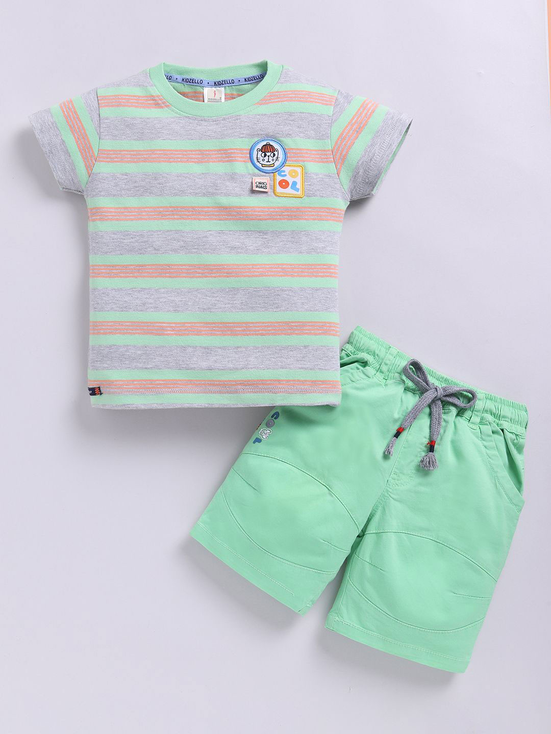 KIDZELLO Boys Striped Pure Cotton T-Shirt With Shorts