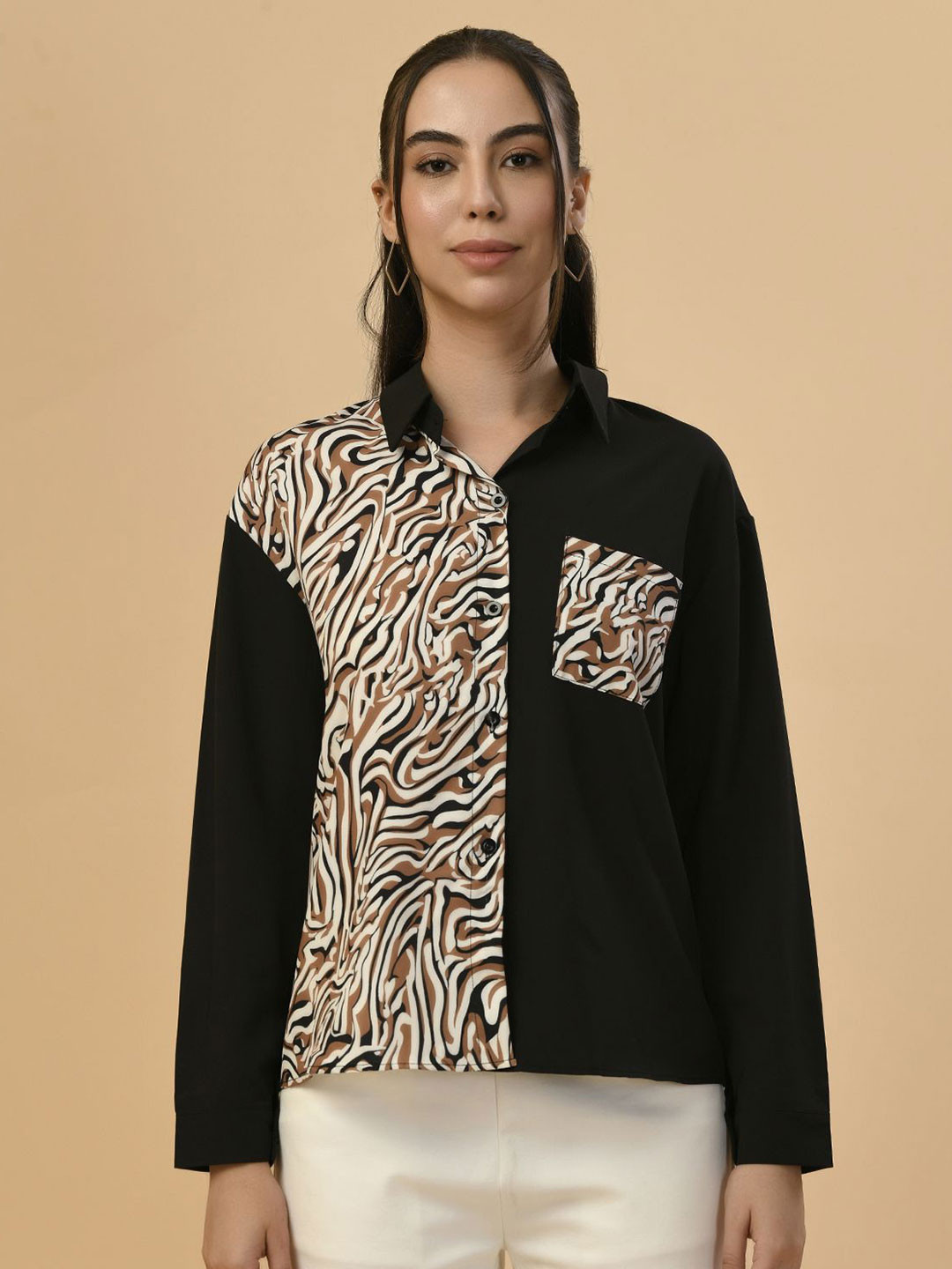 Albion By CnM Women Animal Printed Shirt Style Cotton Top