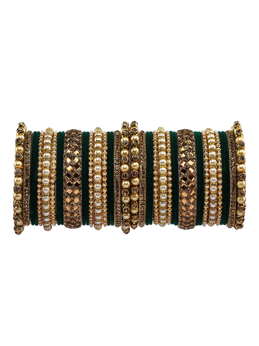 Amika Set of 34 Gold-Plated Pearl, Stone-Studded & Beaded Bangles
