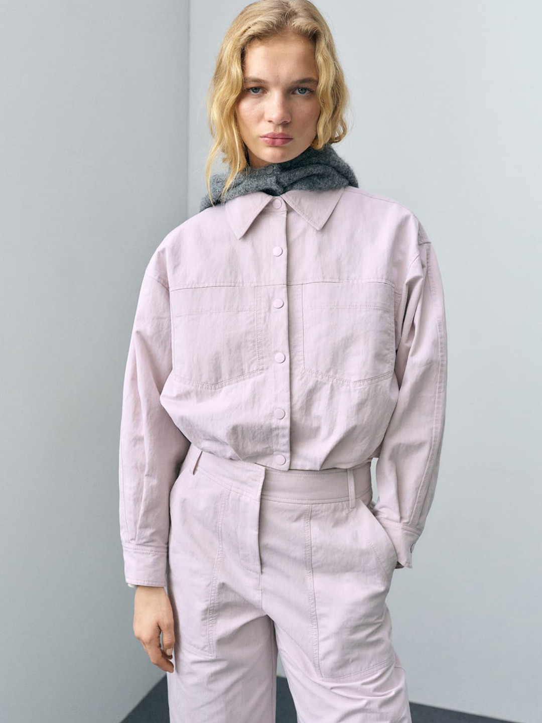 MANGO Spread Collar Drop-Shoulder Sleeves Denim Jacket