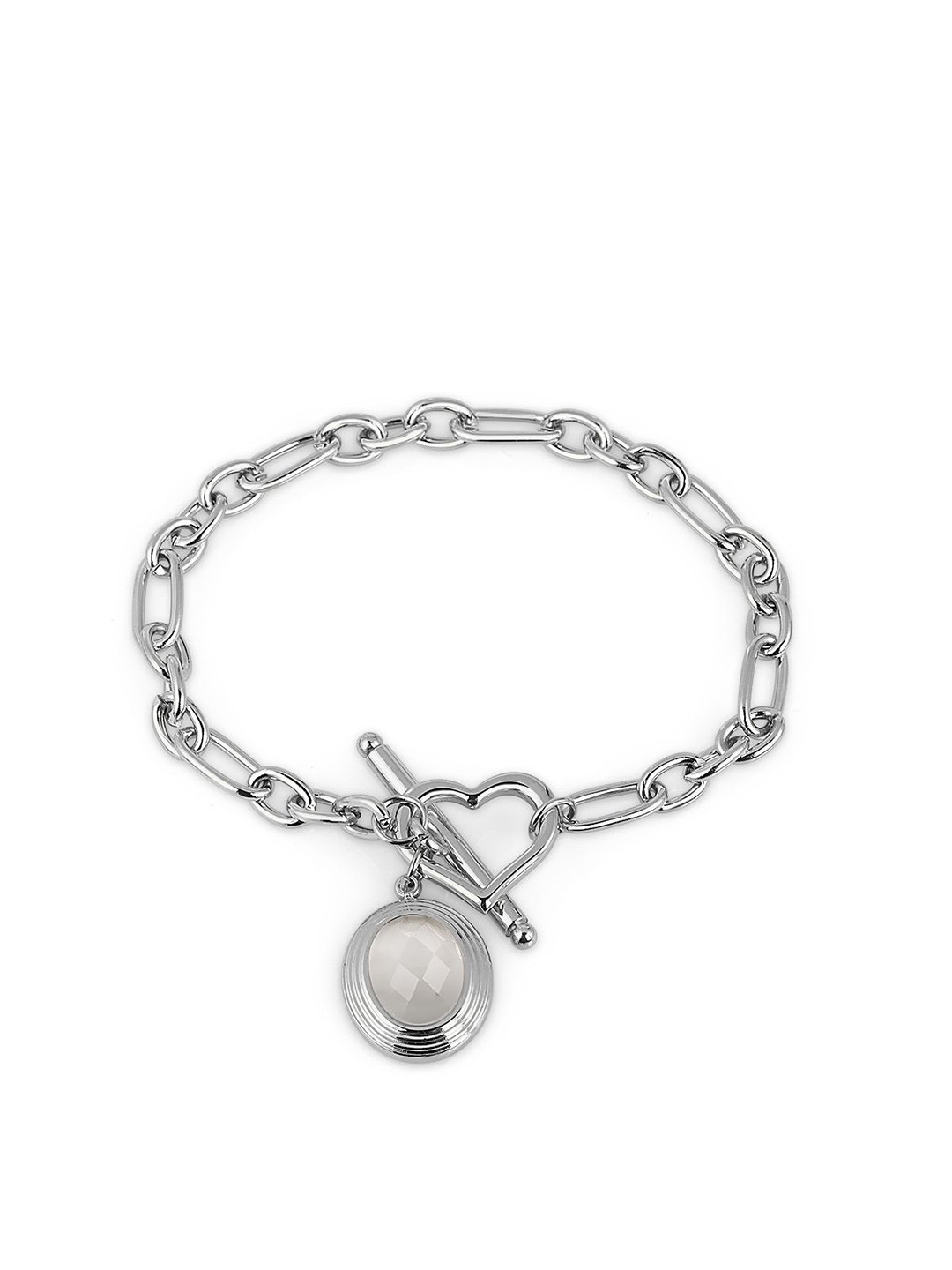 SANTA BARBARA POLO & RACQUET CLUB Stainless Steel Stone Studded Link Bracelet