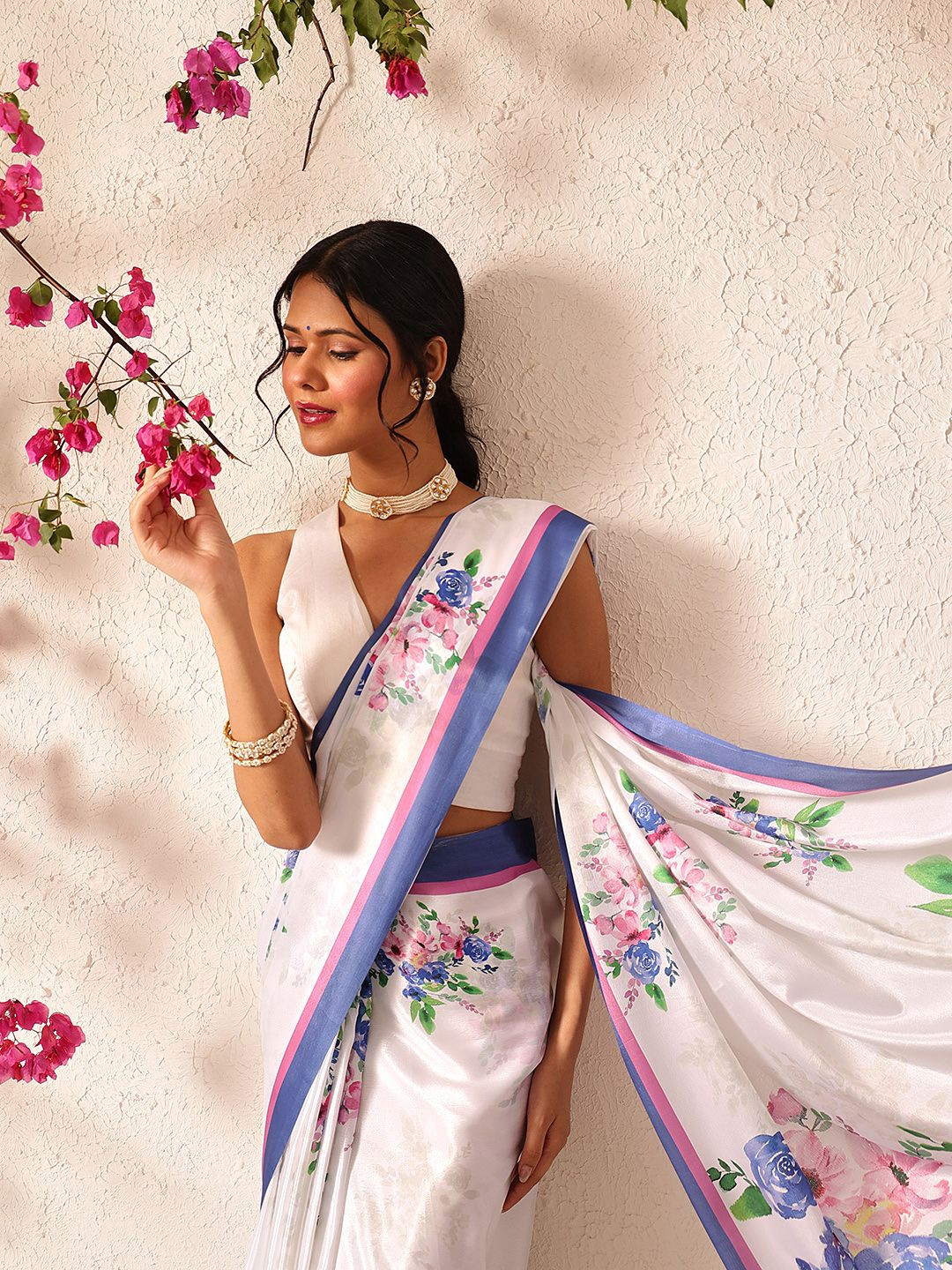 Silk Land Alia Inspired Floral Digital Print Satin Ready to Wear Saree