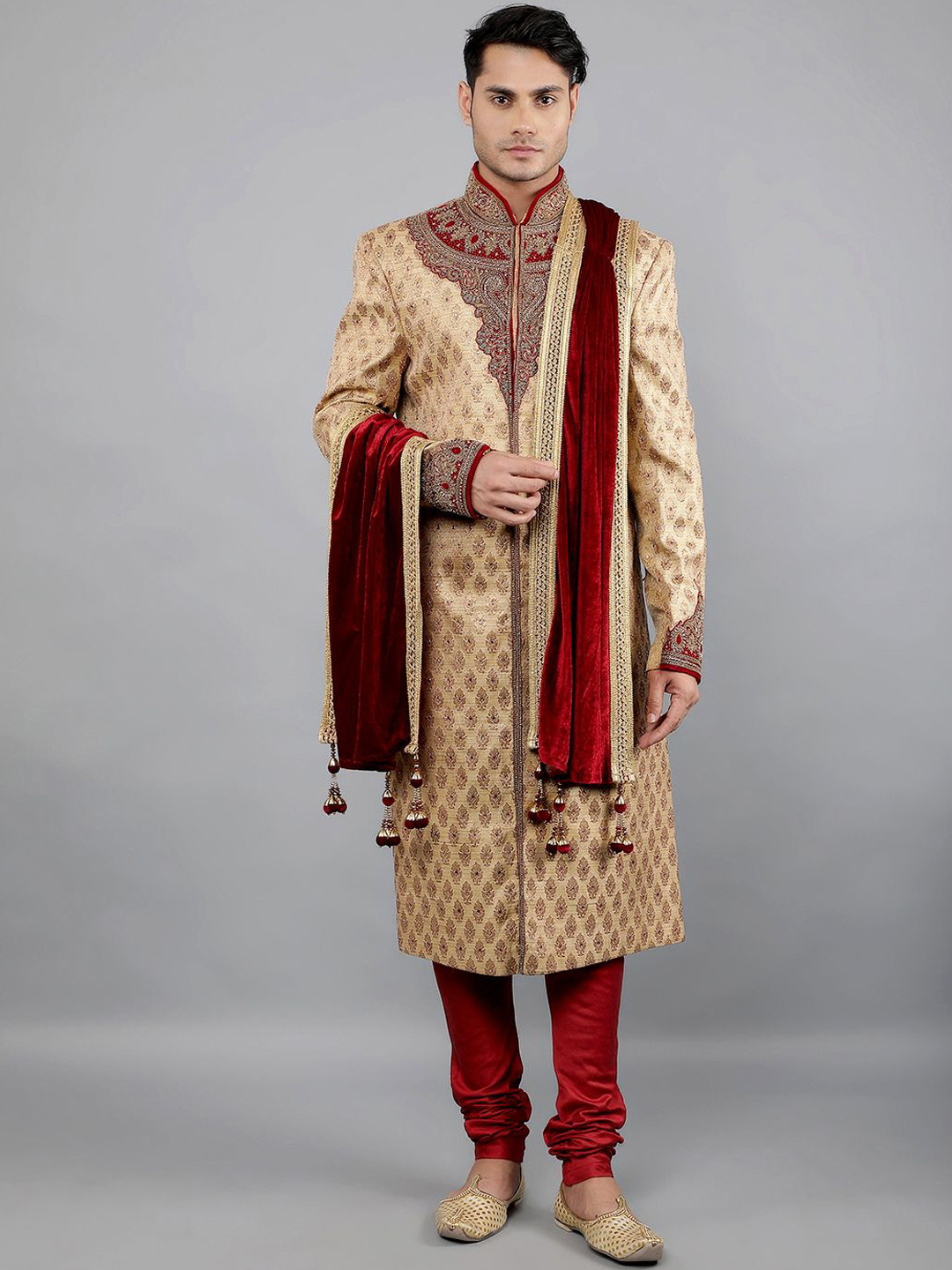 Manish Creations Woven Design With Embroidery Ethnic Sherwani Set