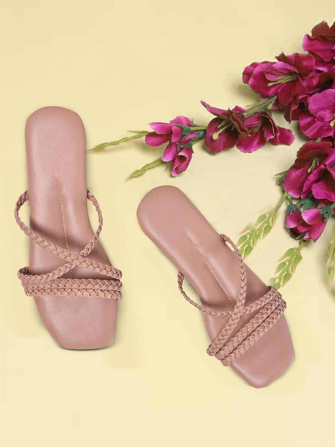 STICY Women Solid Square Toe Open Toe Flats