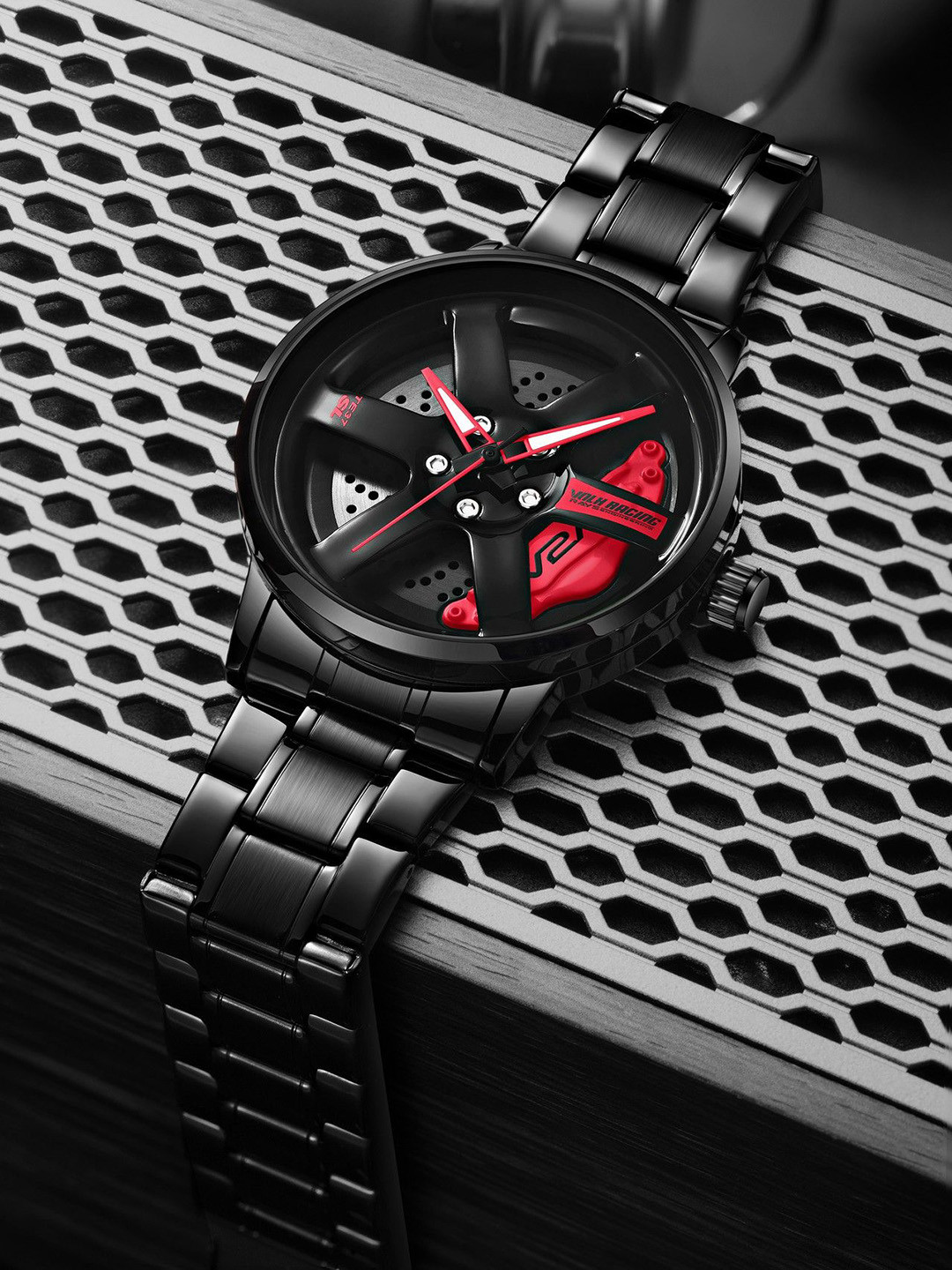 V2A Men Round Dial & Stainless Steel Bracelet Style Straps Analogue Watch V2A-CS-2410-Blk