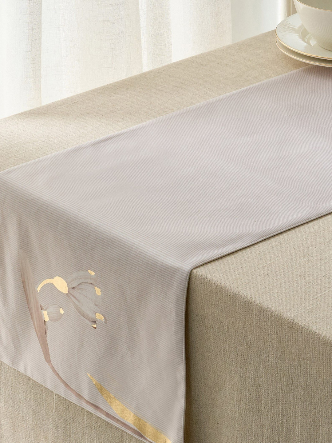 Home Centre Drake Opulence Purple & Off White Printed Velvet Table Runner