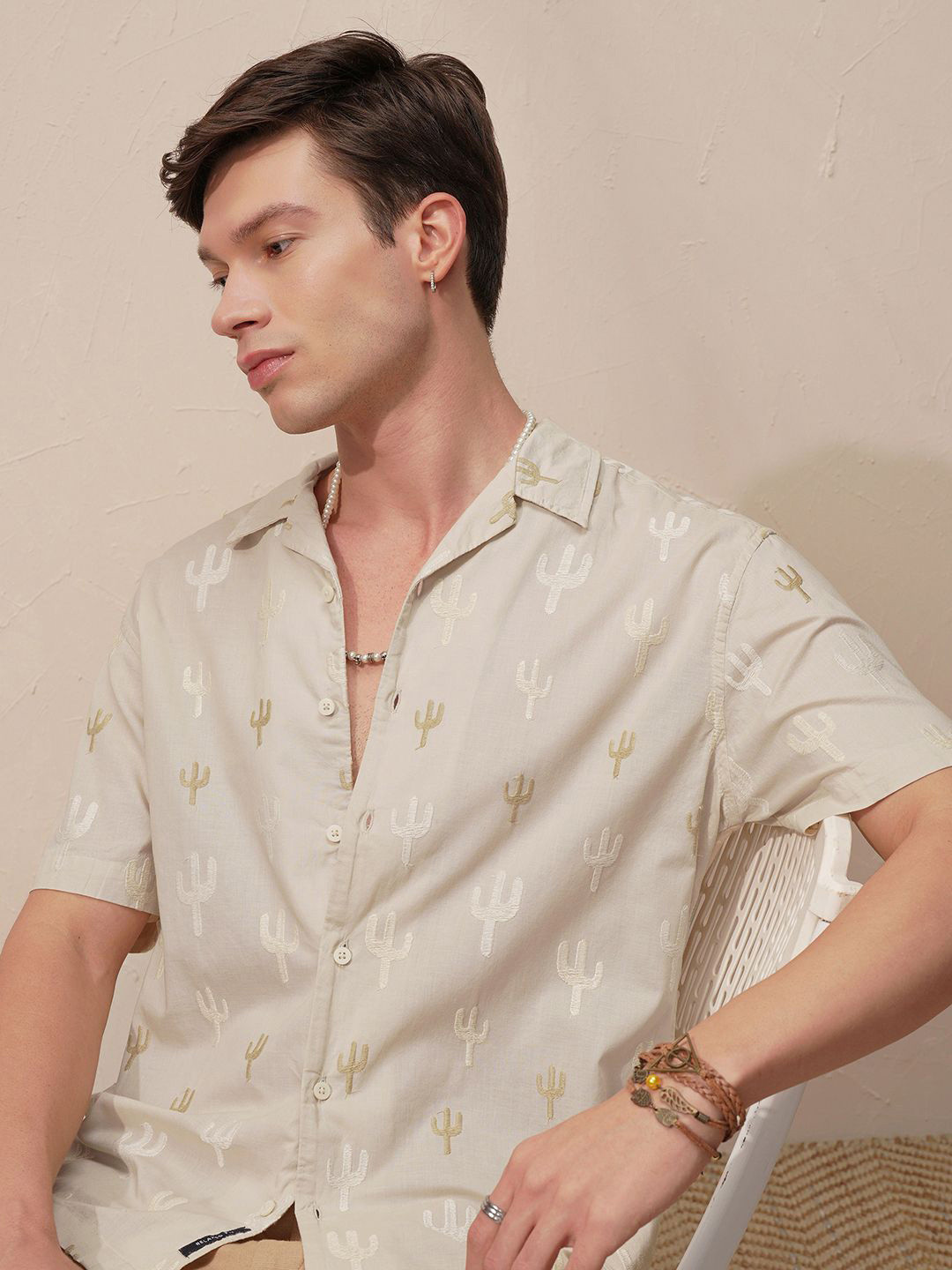 HIGHLANDER Men Conversational Solid Cuban Collar Casual Shirt