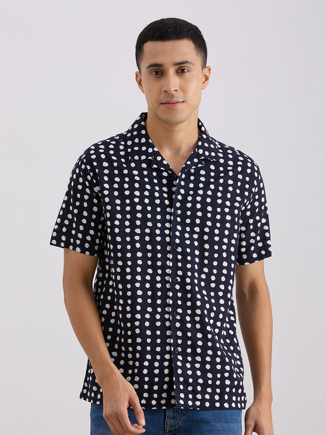 VALEN CLUB Men Geometric Printed Cuban Collar Pure Cotton Casual Shirt