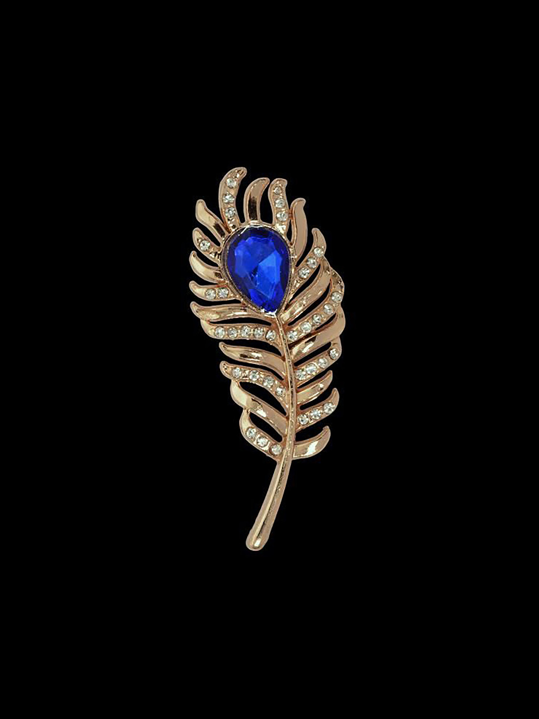 Curren Men Rose Gold Plated Artificial Stones Studded Peacock Feather Brooch