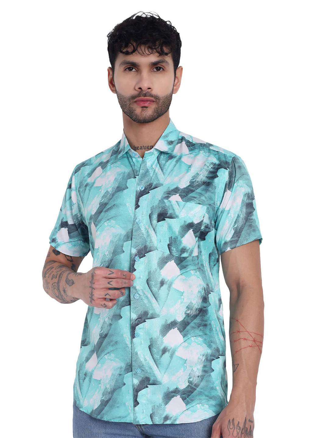 Garment Globe Standard Abstract Printed Spread Collar Regular Fit Casual Shirt