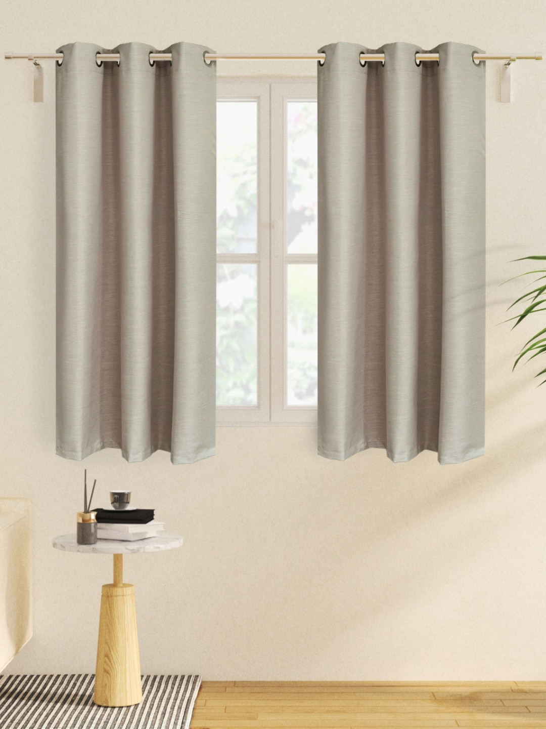 Home Centre Aldeco Beige 2 Pieces Black Out Window Curtains