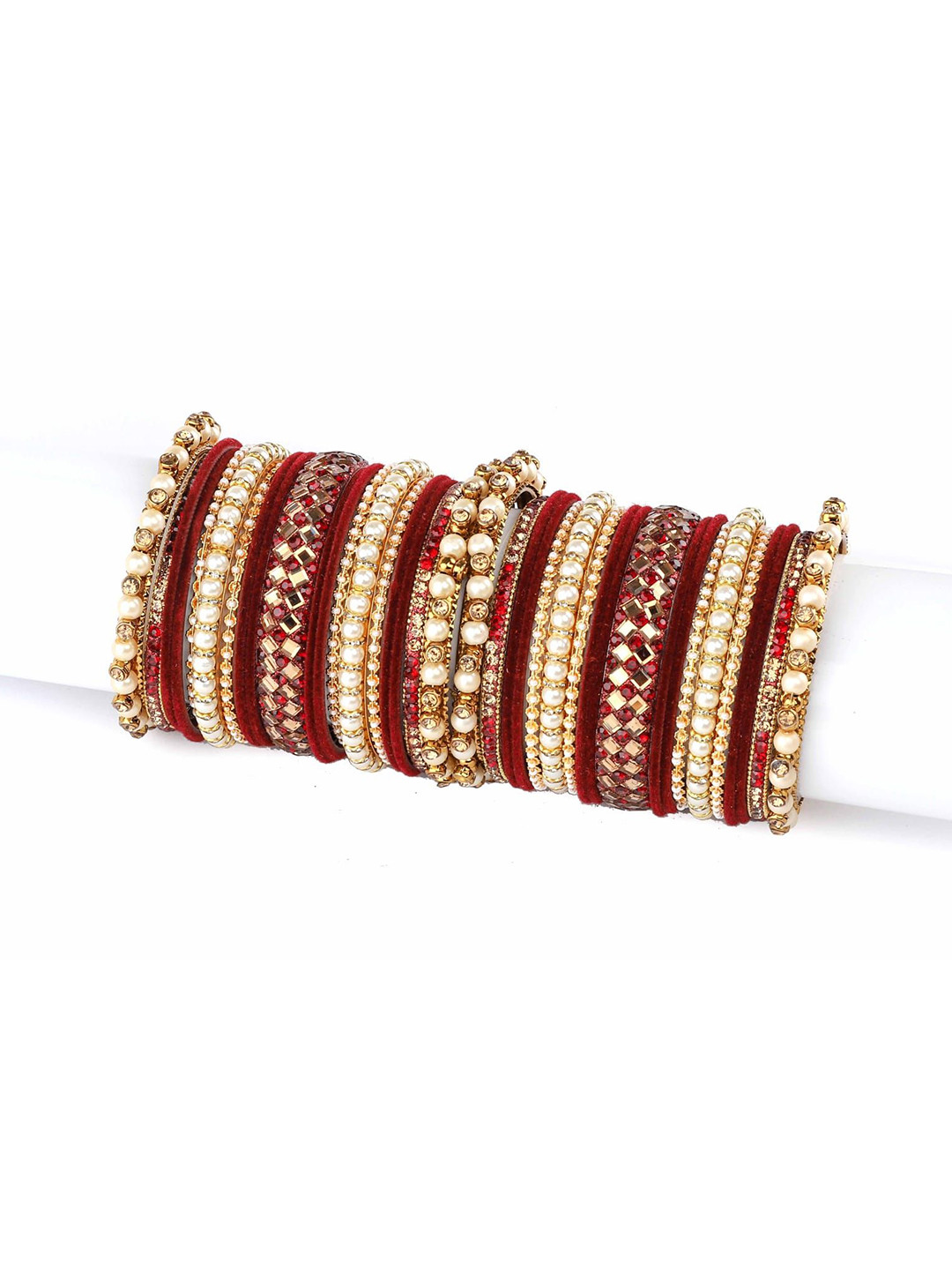 Amika Set of 34 Gold-Plated Pearl, Stone-Studded & Beaded Bangles