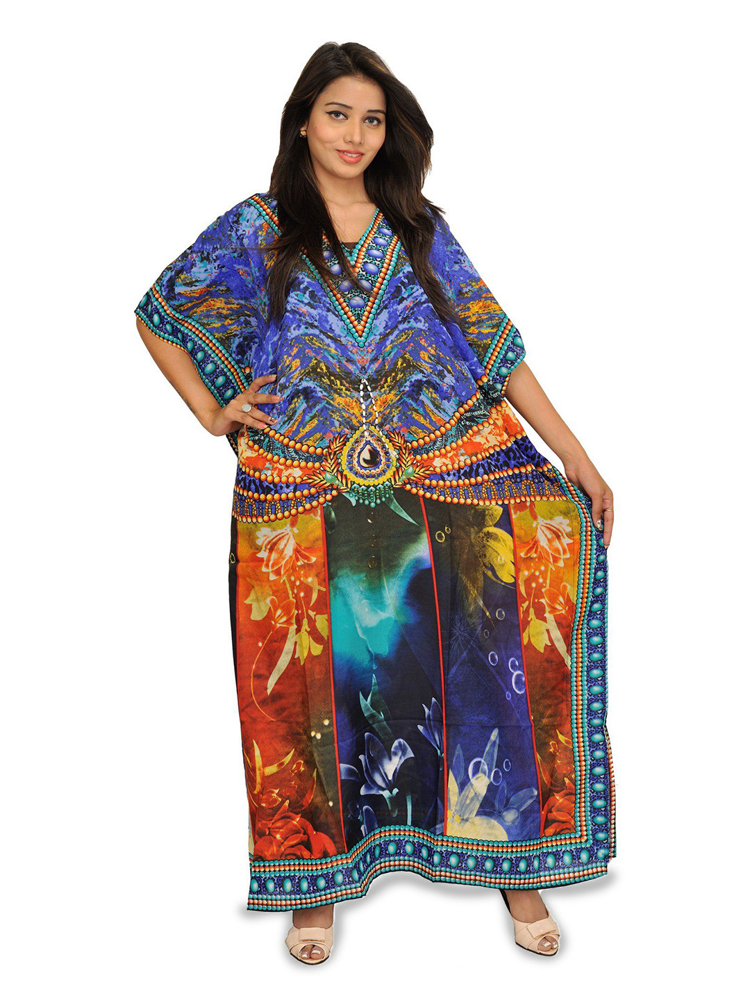 Exotic India Women Digital-Printed Kaftan with Dori on Waist
