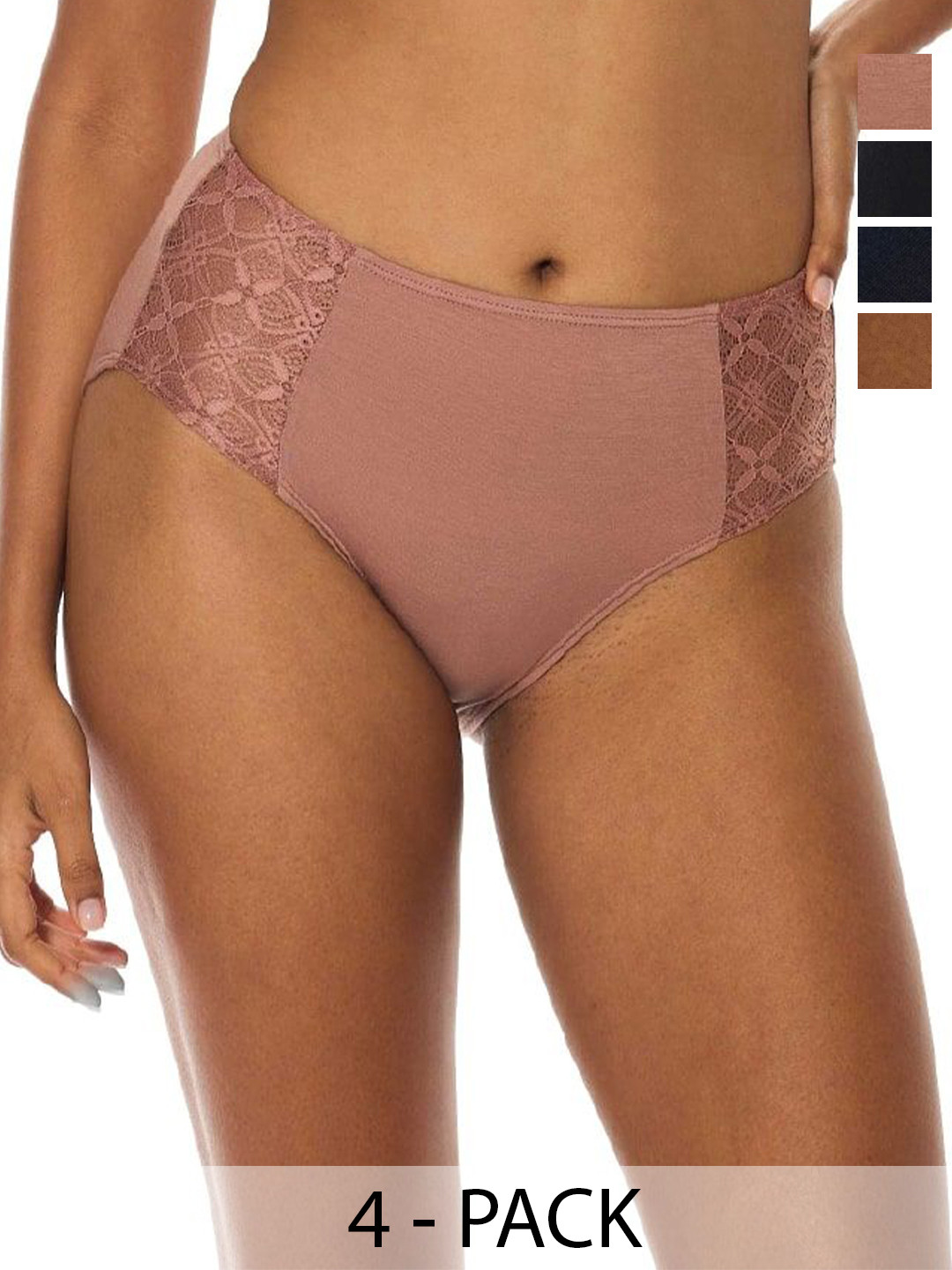 Butt-Chique Pack Of 4 Side-Stretch Lace Mid-Rise Hipster Briefs SIDE-STRETCH-LACE-HIPSTER