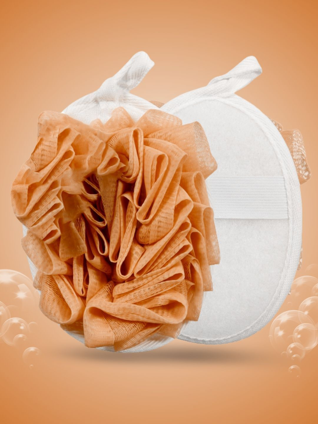 Sizi Soft Luxury Bathing Round Hand Loofah With Strap- Orange