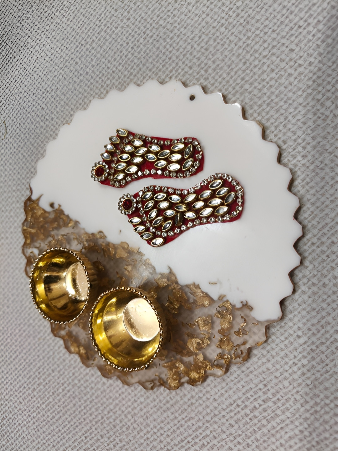 Nutts White Resin Art Platter With Laksmi Foot & Roli Chawal Bowl