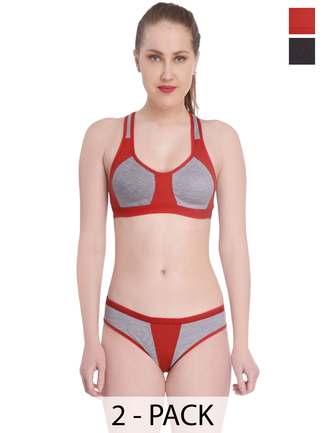 EMPISTO Pack Of 2 Cotton Non Padded Lingerie Set SRE-MIKI-RED-BLACK-28