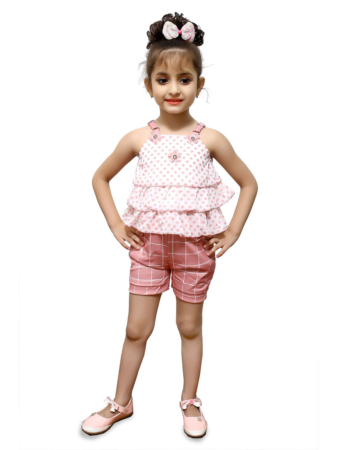 VALUE CREATION Girls Printed layered Sleeveless Top With Shorts