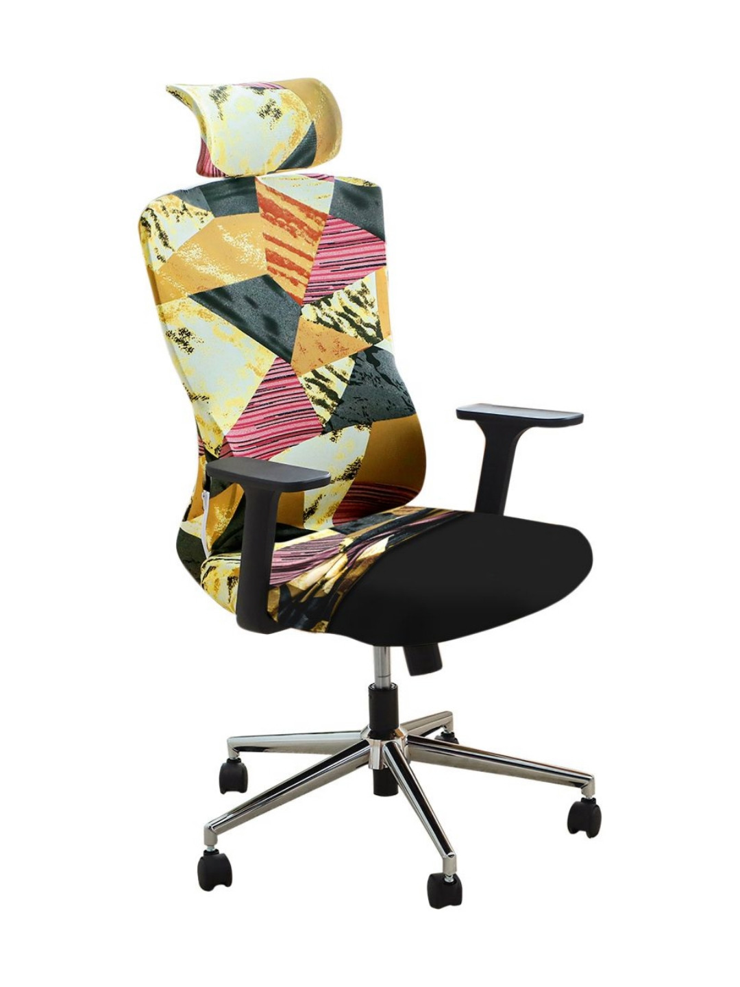 HOKIPO Burgundy & Black Printed Rotated Chair Cover