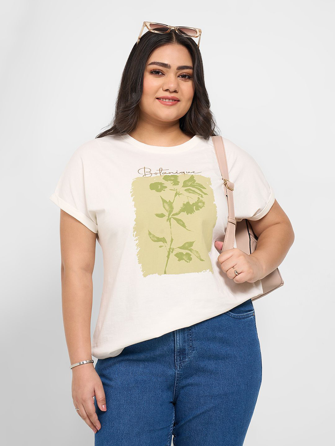 Honey Curvytude by Pantaloons Women Printed Cotton Plus Size T-Shirts