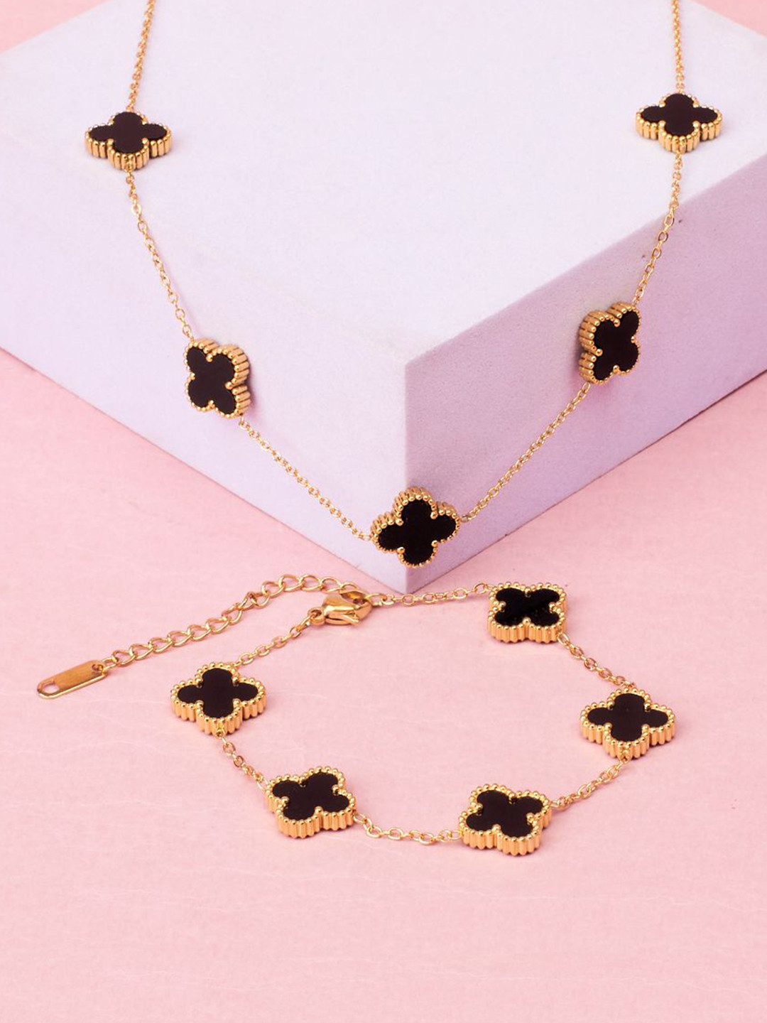 SALTY Set Of Bracelet & Necklace Charm Of Night & Moorish Black -Pendant Jewellery Combo