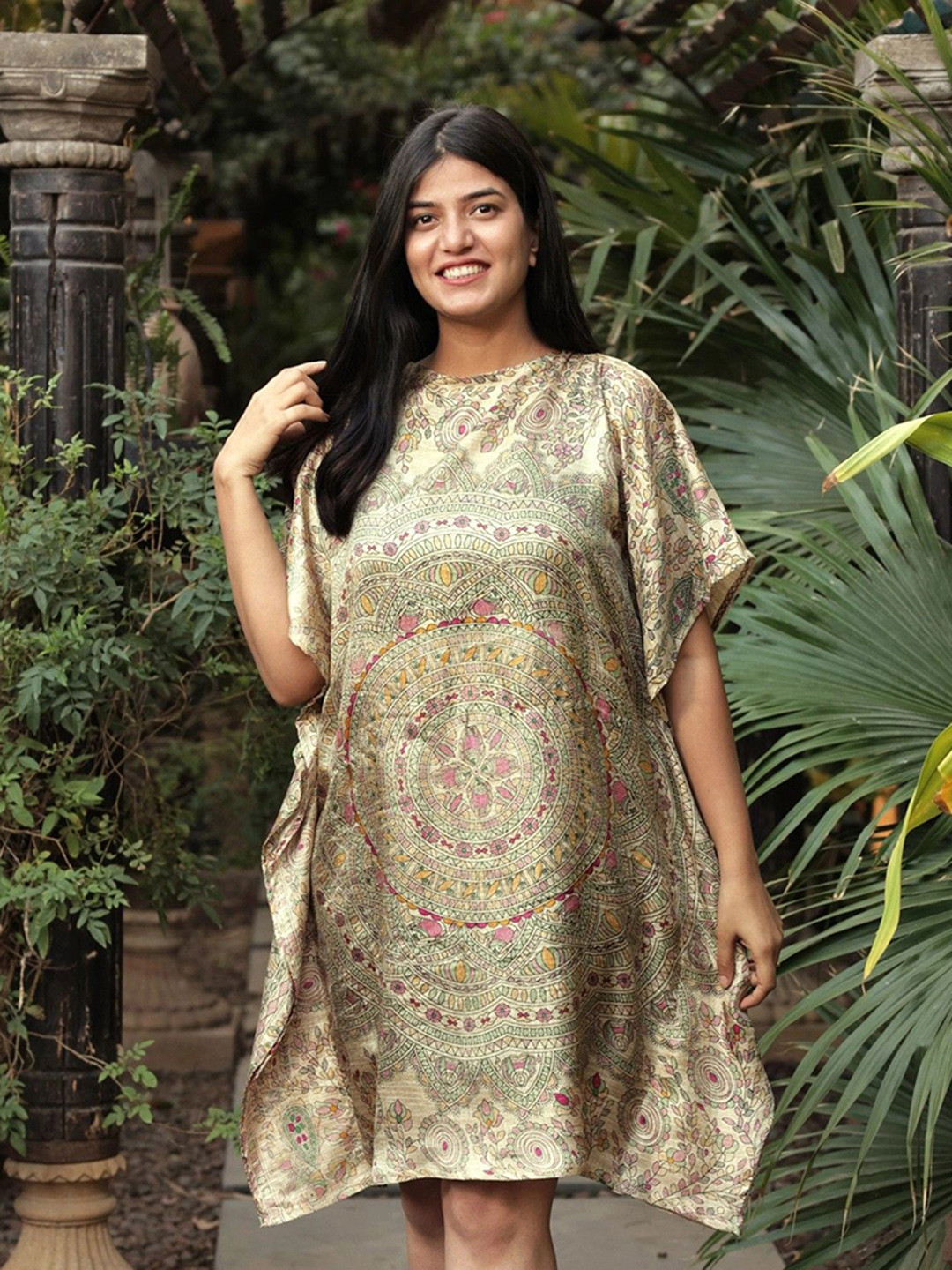 Exotic India Women Vintage Pure Silk Short Box Kaftan from Jodhpur