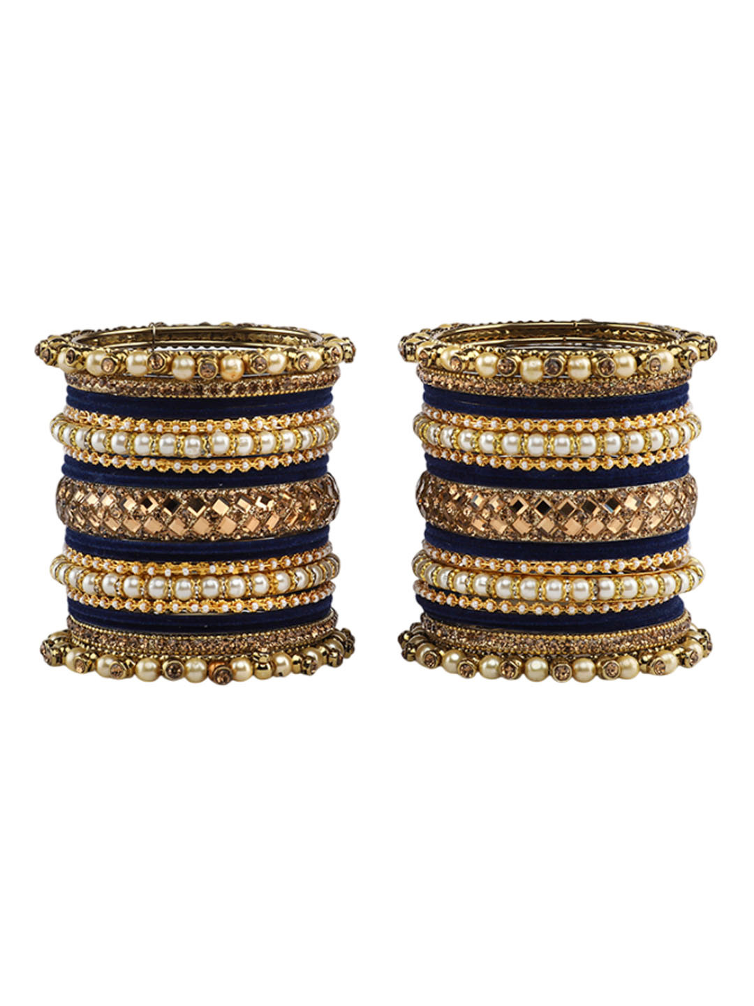 Amika Set Of 34 Gold-Plated Stone-Studded & Beaded Bangles