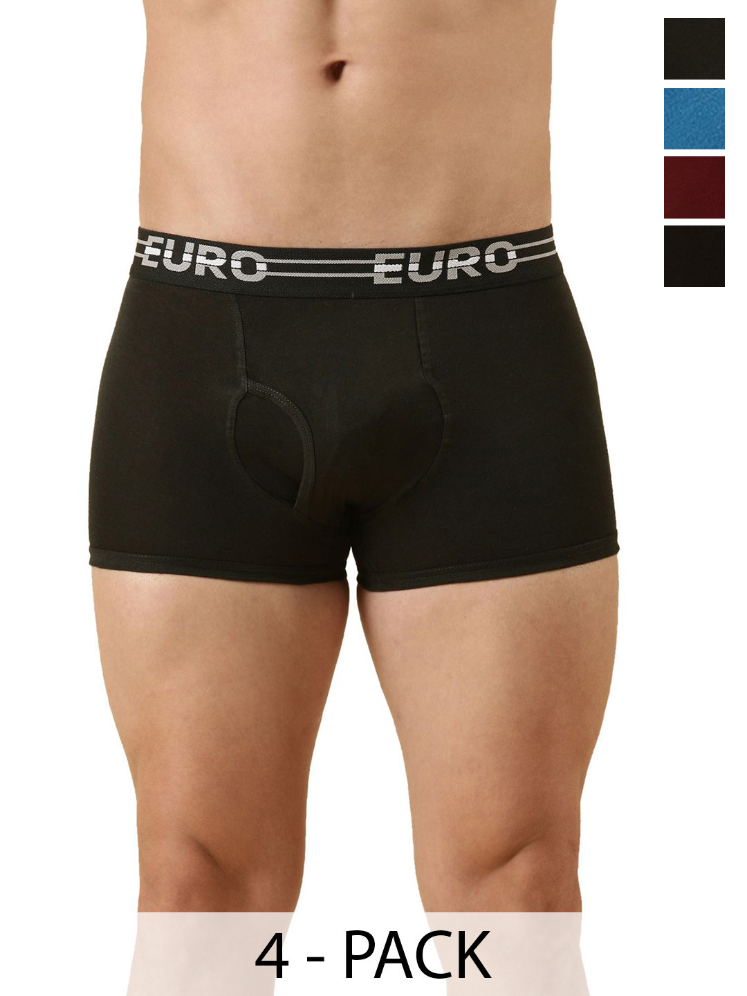 Euro Pack Of 4 Assorted Cotton Mini Trunks Euro-Micra-Plain-Mini-Trunk-4