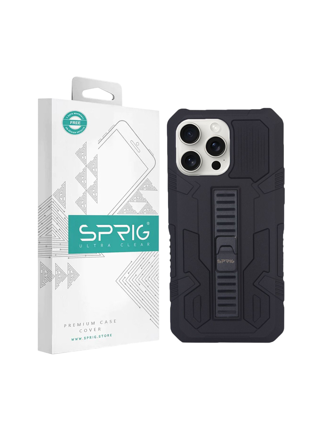 SPRIG iPhone 15 Pro Armor Case with Stand Back Cover