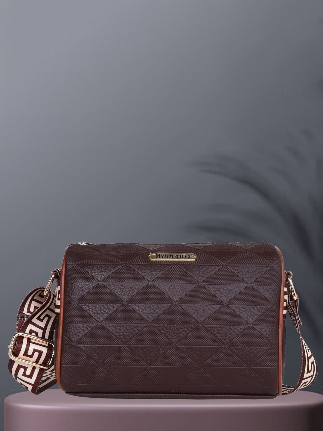 Womanix Textured Webbing Strap Structured Sling Bag